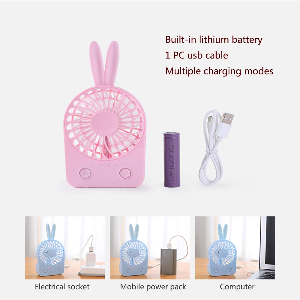 Paraclement Portable Desk Fan with Rechargeable, 1000mA Mini Rabbit Fan, Outdoor Activities Office, For Home Office Travel Ourdoor