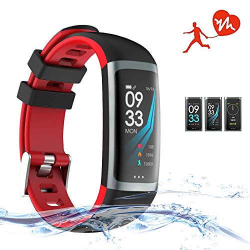 TEYO Fitness Tracker Watch, Activity Tracker Smart Watch Heart Rate Blood Pressure Monitor Watch, Sleep Monitor Step Calorie Counter Color Screen Smart Band, Pedometer Watch, IP67 Waterproof (Red)