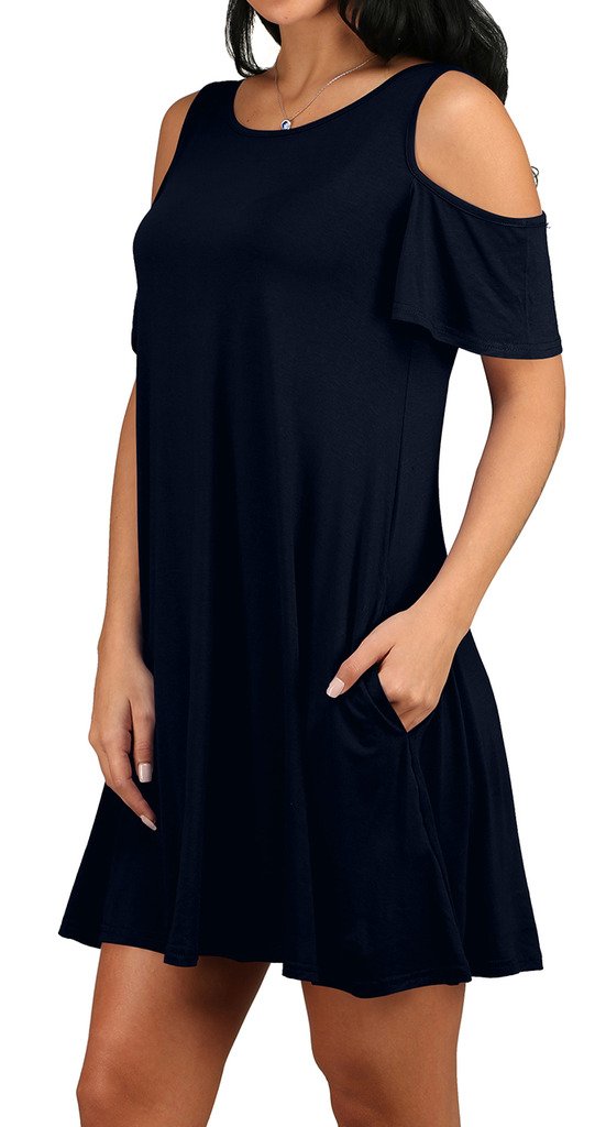 Women\'s Fall Shoulder Off Sleeve T-shirt Basic Shift Dress