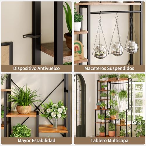 Simple Wisdom Soporte para Plantas de Metal,Soporte para Macetas Grandes,Estante para Plantas 9 Unidades Independientes para Almacenar Plantas en Macetas,Percha de Ropa para Plantas