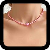 Iaceble Boho Beaded Choker Necklace Yellow Seed Bead Necklace Summer Beach Bead Chain Necklace Lemon Pig Flower Pattern Necklace Jewelry for Women