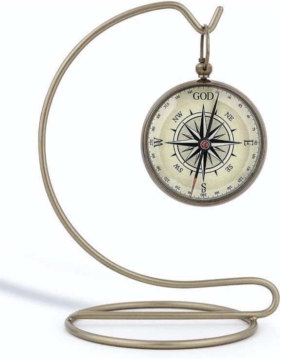 God is My Guide Brass Compass Gift with Display Stand Engraved