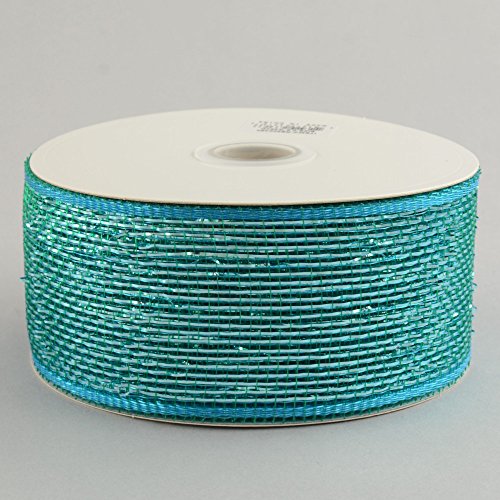 2.5" Wide Poly Deco Mesh Wired Ribbon Standard Foil Metallic Teal Solid 25 Yards Making Bows, Accentings Wreaths & Wrapping Floral Arrangements / Gifts Waterproof, Durable & Reusable Spring & Easter