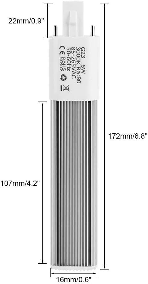 Zerodis Light Bulb 6W 2-Pin LED Compact Lamp Fluorescent Lamp G23/GX23 Base 3000K Horizontal Recessed Tube Light Bulb(Warm White G23) - Image 3