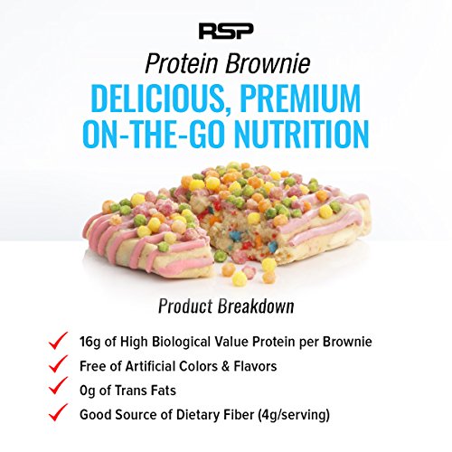 RSP Protein Brownie (12 pk) - 16g of Whey Protein & Gluten Free, Delicious On-The-Go Healthy Snack - Soft Baked Brownie & High Protein Snack, Birthday Cake