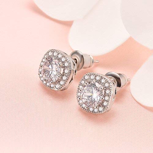 Stud Earrings, Silver Plated Rhinestone Crystal Halo Cubic Zircon for Women Earring (E001-S)