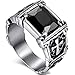 MENDINO Mens Cross Titanium Stainless Steel Rings with Stone Black