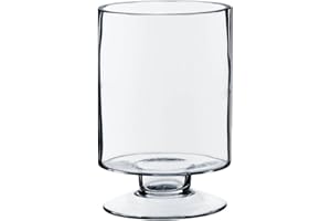 WGVI Clear Glass Pedestal Hurricane Candle Holder, 4.4" W, 5.9" H, Decorative Vase for Pillar Candles, Short Stemmed Candleholder Cylinder, Tabletop Centerpieces, Home Décor, Elegant Design, 1 Piece