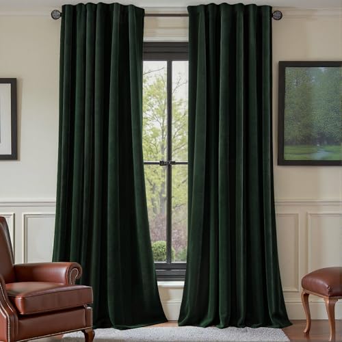 Nemia Dark Green Velvet Blackout Curtains
