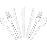 Clear Plastic Cutlery Set | 150 Piece Heavy Duty Disposable Party Supplies | 50 Clear Forks, Spoons, and Knives | Perfect Dis