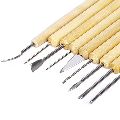 Gimiton 11 Pcs Clay Pottery Sculpting Tools Clay Cleaning Tool 11 Double-Sided Pieces with 21 Tools Wooden Handle Sculpture Tools (11pcs/Sculpting Tool)