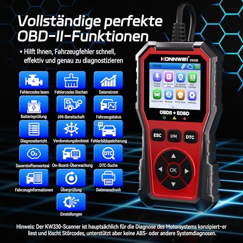 OBD2 Diagnostic Device, Universal Car Reader for All OBDII Vehicles After 2000, Fault Reader Car All Cars Reader with Full OBDII Functions, Suitable for BMW, VW, Mercedes, Audi