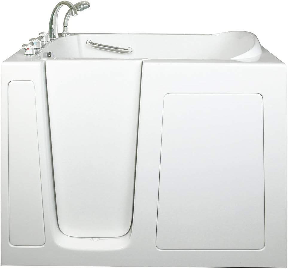 Ella Low 3.5" Threshold Soaking Walk In Bath (305211LW), Fast Drain, 30"W x 52"L (60" with Extension Panel) x 40"H, Left Side Door and Drain, White