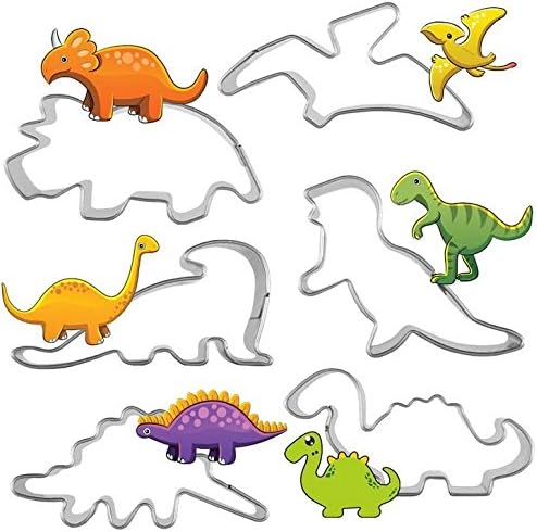 Easyflower 6 PCS Dinosaur Cookie Cutters Stainless Steel Baking Cutters Set(Silver)