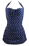 Cocoship Blue & White Anchor Sailor Vintage Sheath Inspired Boy-Leg One Piece Maillot Bathing Suit L(FBA)