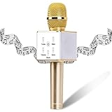 Wireless Karaoke Microphone, Rodzon Portable 3-in-1 Handled Multi-function Bluetooth Microphone and Built-in Speaker for Cellphone, PC and Smart Devices (Gold)