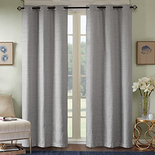 Comfort Spaces - Grasscloth Window Curtain Pair/Set of 2 Panels - Gray - 40x95 inch Panel - Foamback - Energy Efficient Saving- Grommet Top - 2 Pieces