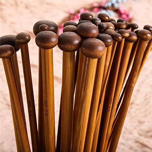 NUOMI 36 Pieces Bamboo Knitting Needles Set (18 Sizes from 2.0mm to 10.0mm), Single Pointed Carbonized Knitting Kits