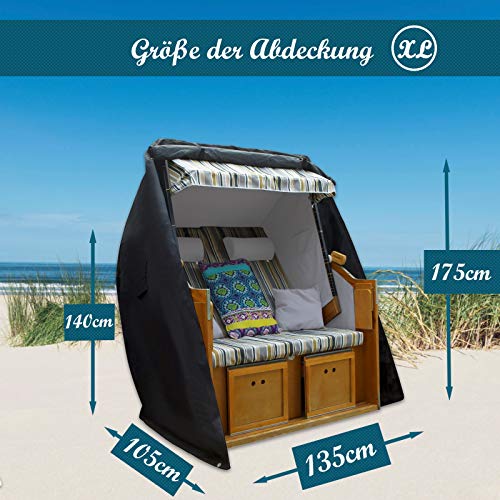 GreenEcho® Strandkorb Schutzhülle L - 135cm Breit - mit Belüftungsöffnungen, Wasserdicht, Winddicht,Reißfest 600d Oxford… – Bild 3