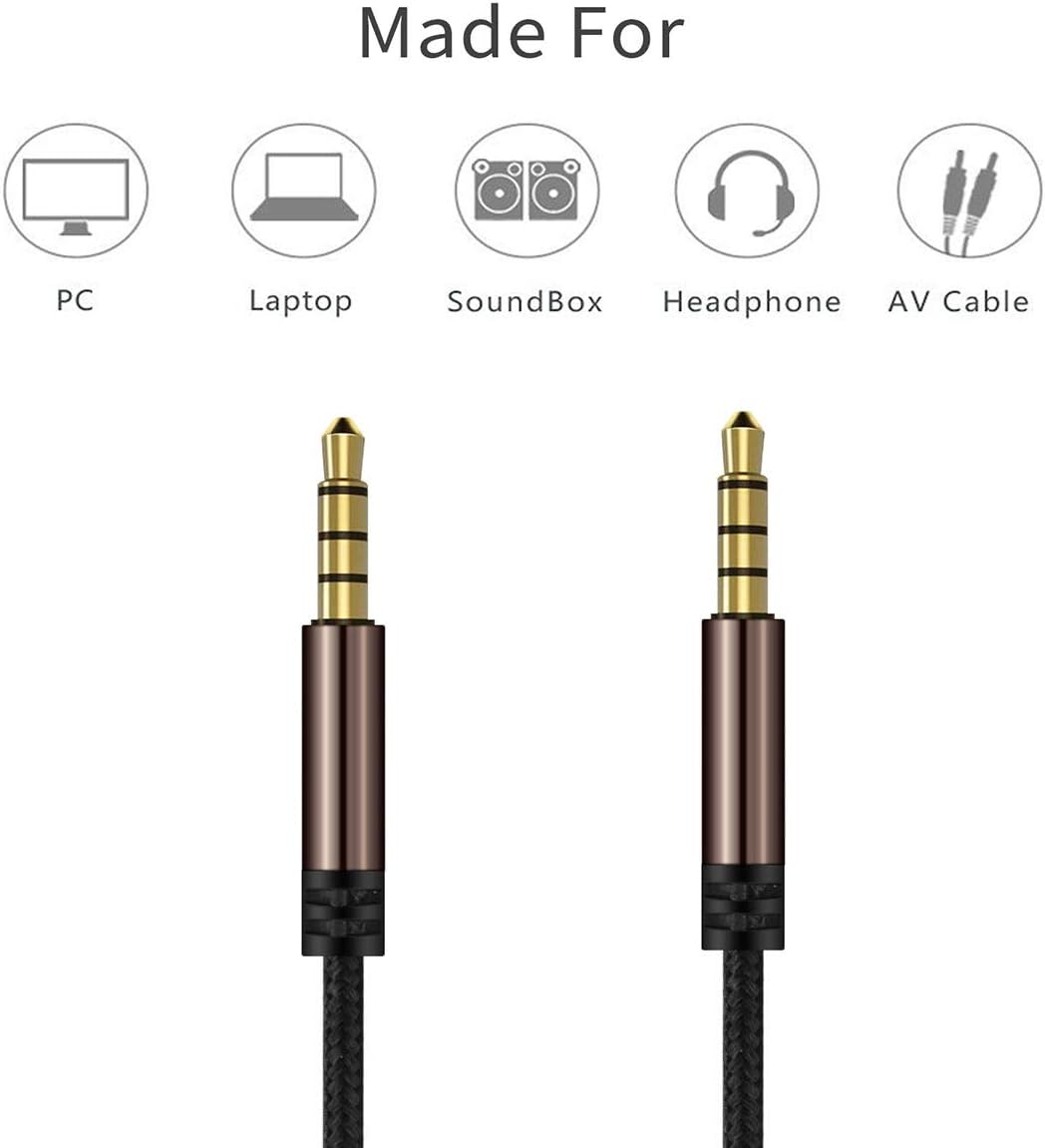 LoongGate AUX Cable 4-Pole(Microphone + Headphone),3.5mm Nylon Braided Tangle-Free Auxiliary Male to Male Stereo Jack Cord for Car/Home Stereos,Speaker,Headphones (2M/6FT) - Image 3