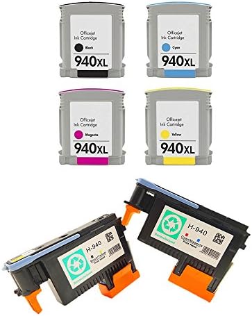 YATUNINK Remanufactured Ink Cartridge Replacement for HP 940XL Ink Cartridge and 940 Printhead C4900A C4901A for HP Officejet Pro 8000 8500 8500a Series Printer(4 Pack Ink Cartridge +2 Pack Printhead)