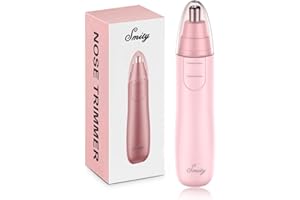Smity Ear and Nose Hair Trimmer Professional Painless Eyebrow Trimmer for Men and Women Battery-Operated Dual-Edge Blades Built-in LED Light (Rose)