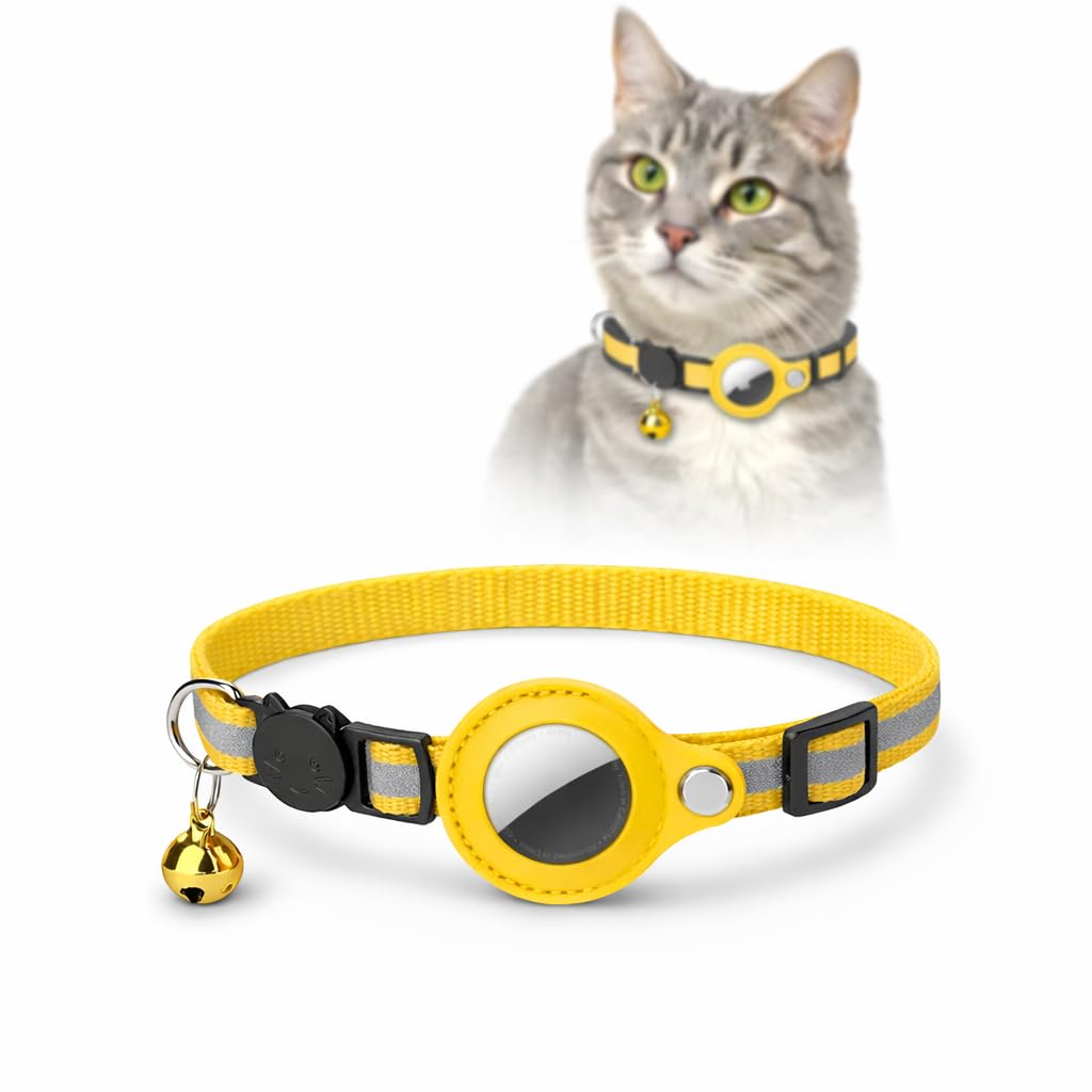 AirTag Cat Collar – Reflective Breakaway Collar with Bell – Adjustable, Soft Nylon – Compatible with Apple AirTag – Pet Tracker Holder (AirTag Not Included)