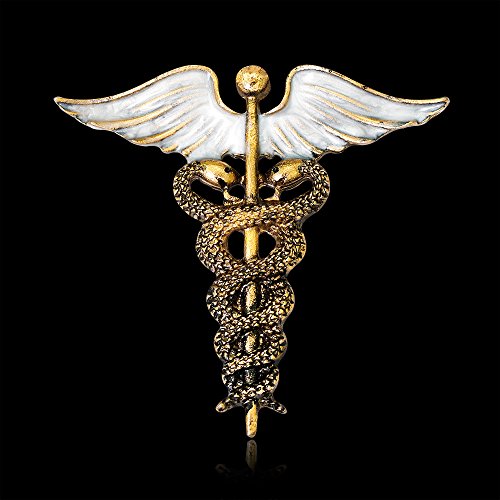 QIAN0813 Medical Symbol Caduceus Stethoscope RN Nursing Badge Brooches Lapel Pin for Registered Nurse Doctor Rod of Asclepius Emergency Brooch Jewelry (Gold) - Thumbnail 2