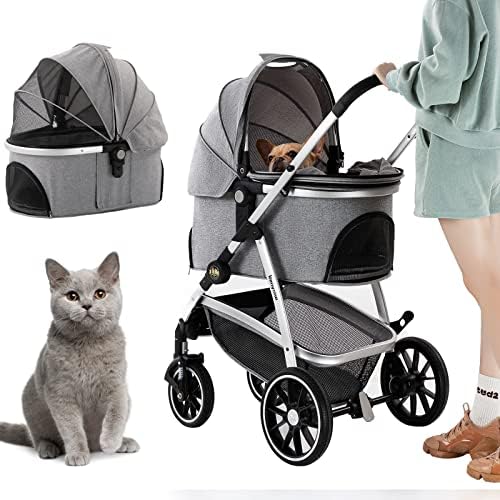 Kenyone Dog Stroller for Small Medium Dogs, Foldable Pet Travel System