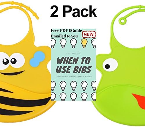 Baby Bibs: Silicone Waterproof Easily Wipes Clean! Cozy and Soft Bibs Keep Stains Off! Spend Less Time Cleaning after Meals with Toddlers or Babies! Set of 2 Colors (Light Green / Yellow)