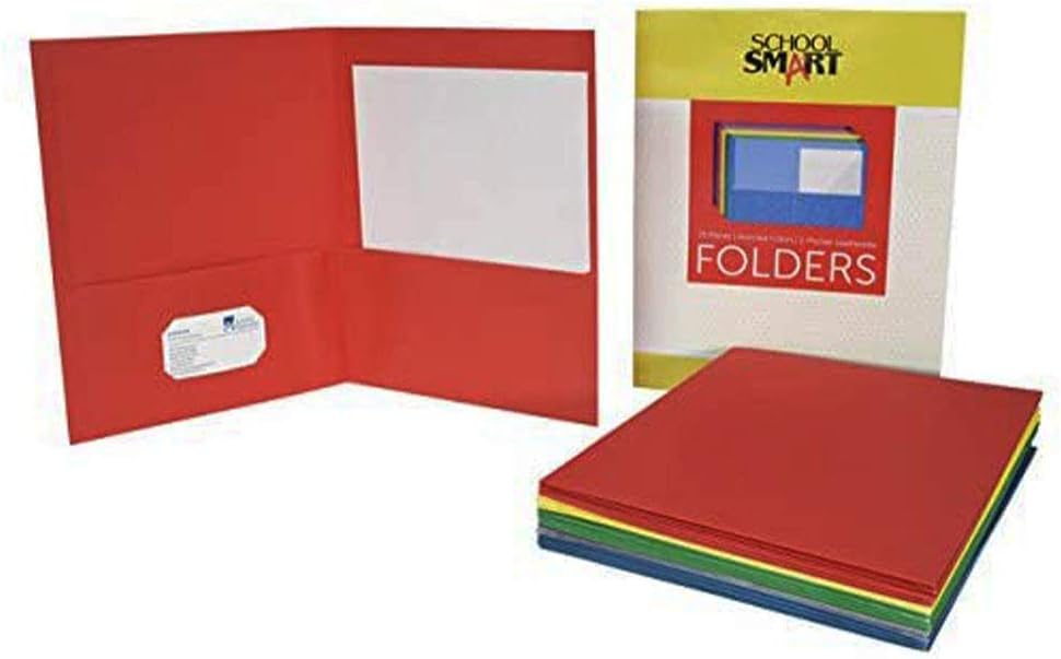 School Smart Extra Large 2-Pocket Folders, 9 x 12 Inches, Assorted Colors, Pack of 25 : Project Folders : Office Products