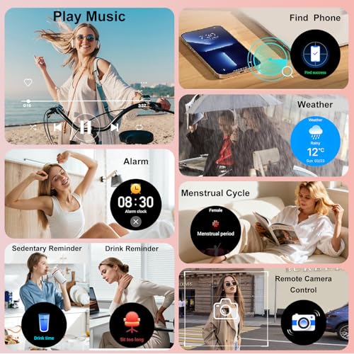 Fitoncloud Smart Watch for Women with Diamonds (Answer/Make Calls), 1.27" Display with Heart Rate/SpO2/Sleep Monitor, IP68 Waterproof Fitness Watch for Android & iPhone, 3 Bands, Rose Gold