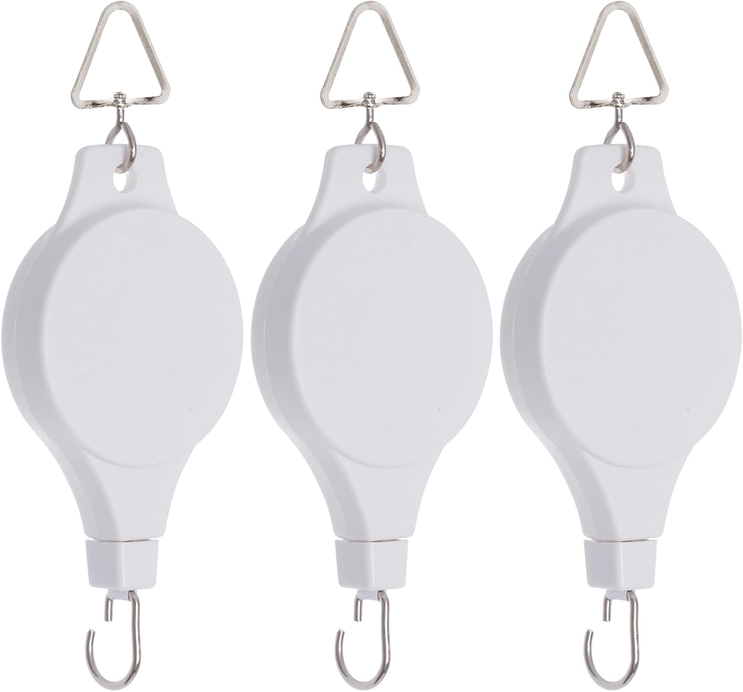Outdoor Hanging Brackets - 3 Pack Plant Pulley Retractable Hanger, Easy Reach Plant Pulley Adjustable Height Wheel for Hanging Plants Heavy Duty, Indoor Outdoor Plant Hanger for Garden Baskets Pots & Birds Feeder - White