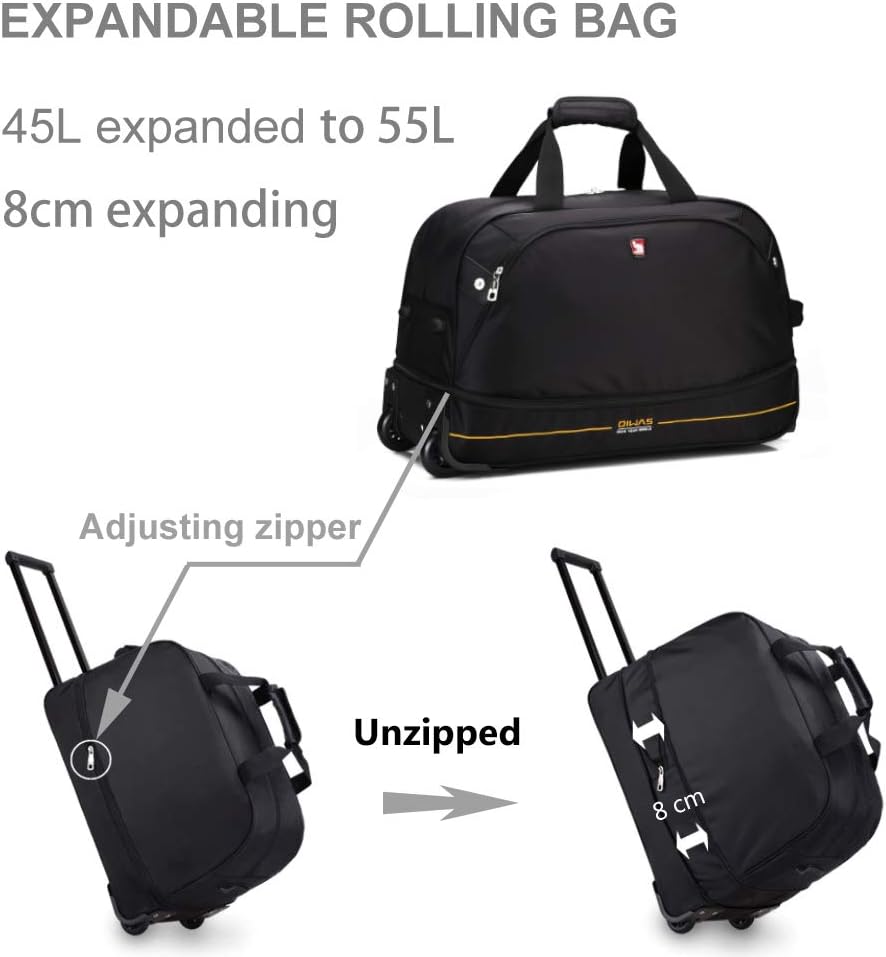 OIWAS Holdall Bag with Wheels, 50L Wheeled Duffel Bag with Wheels - Image 5