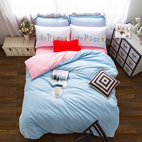 Homehug 300 Thread-count 100% Cotton Bright Candy Color 4pc Duvet Cover Sets with Pillow Shams Full Queen Size - 100% Guarantee Fadeless and Wrinkle Resistant (Queen size, Light Blue)