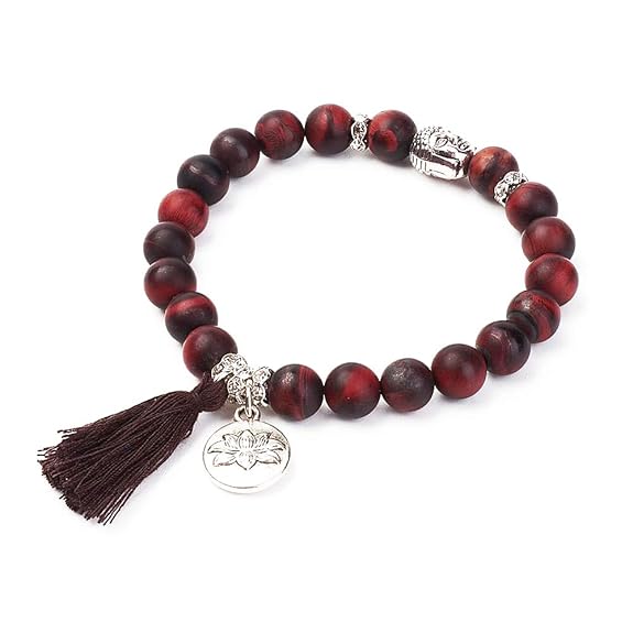Armband mit Buddhistische Perle – EIN Armband aus natürlichen Perlen mit Amulett Buddha Kopf und Charme Lotusblüte Schutzstei