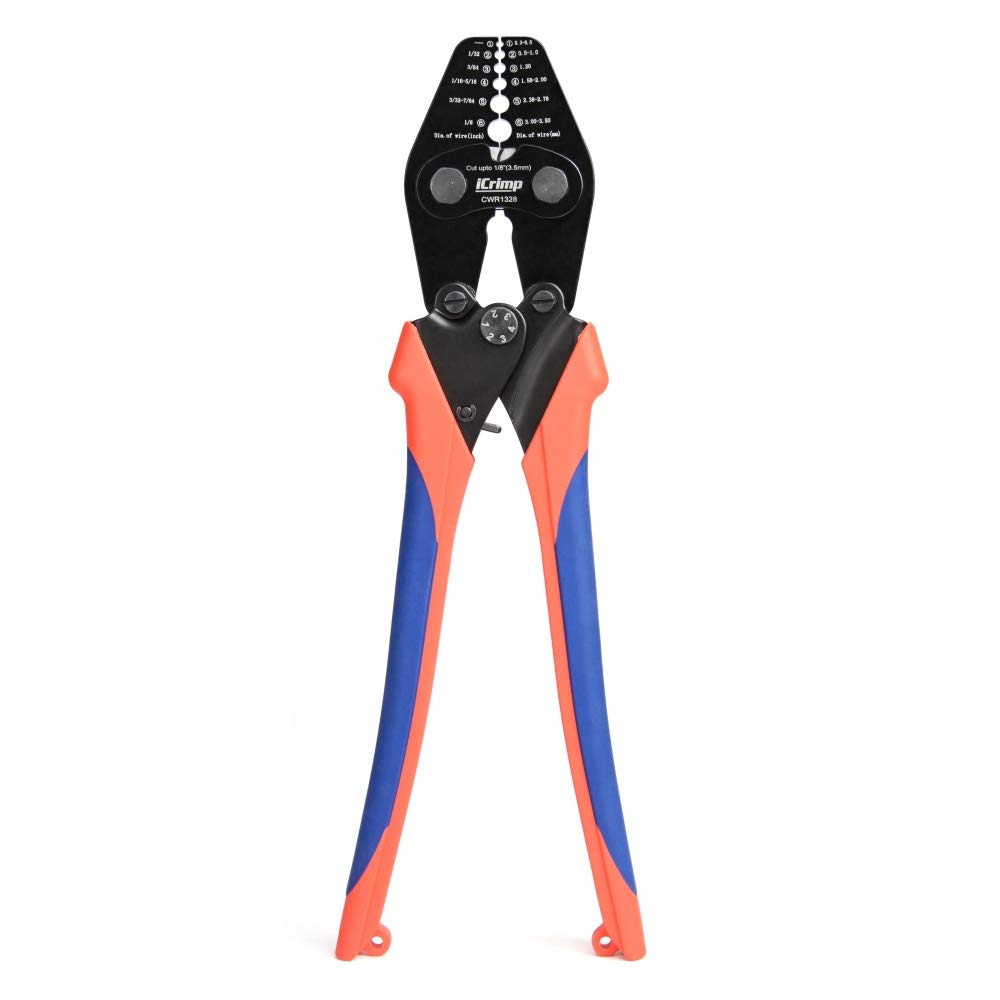 iCrimp CWR1328 Wire Rope Crimping Tool, Hand Swaging Tool for 0.3mm–3.5mm Diameter Wire Rope, Integrated Cutter for Aluminum Oval Sleeves and Stop Sleeves, Ideal for Cable Railing and Fishing