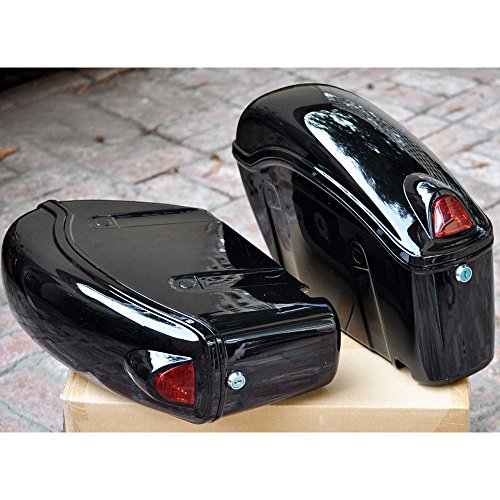EGO BIKE Black Hard Saddle Bags Trunk Luggage w/Lights Mount Bracket Motorcycle for Yamaha Cruiser