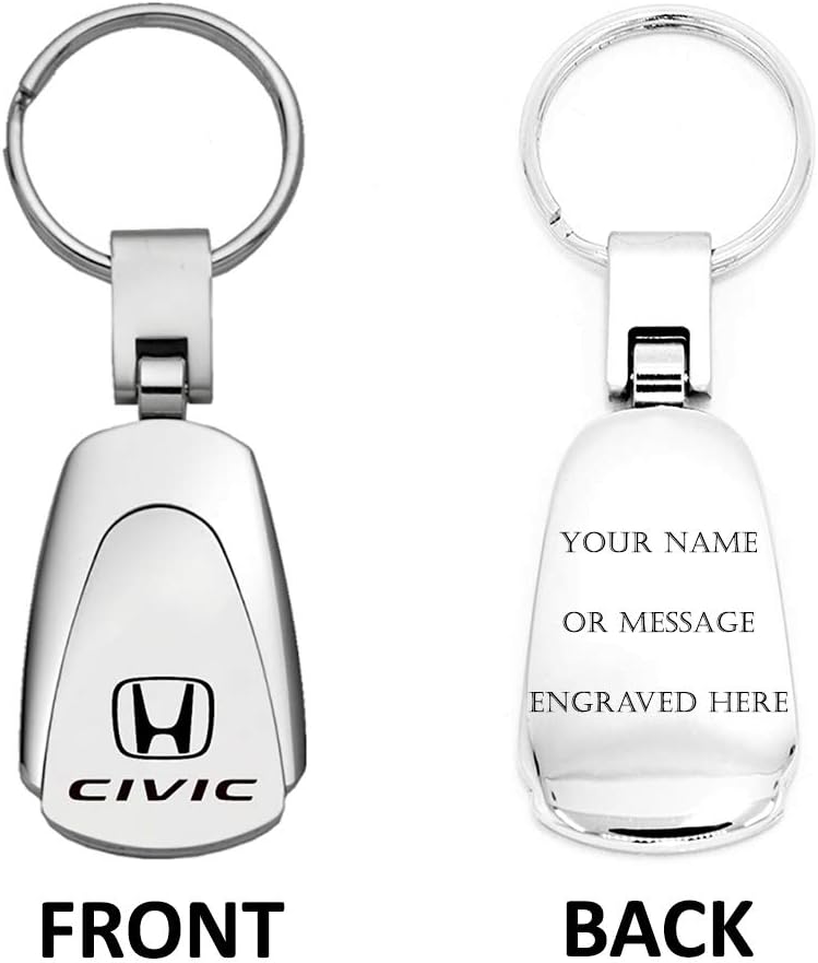 Personalized Honda Civic Keychain & Keyring - Chrome Teardrop