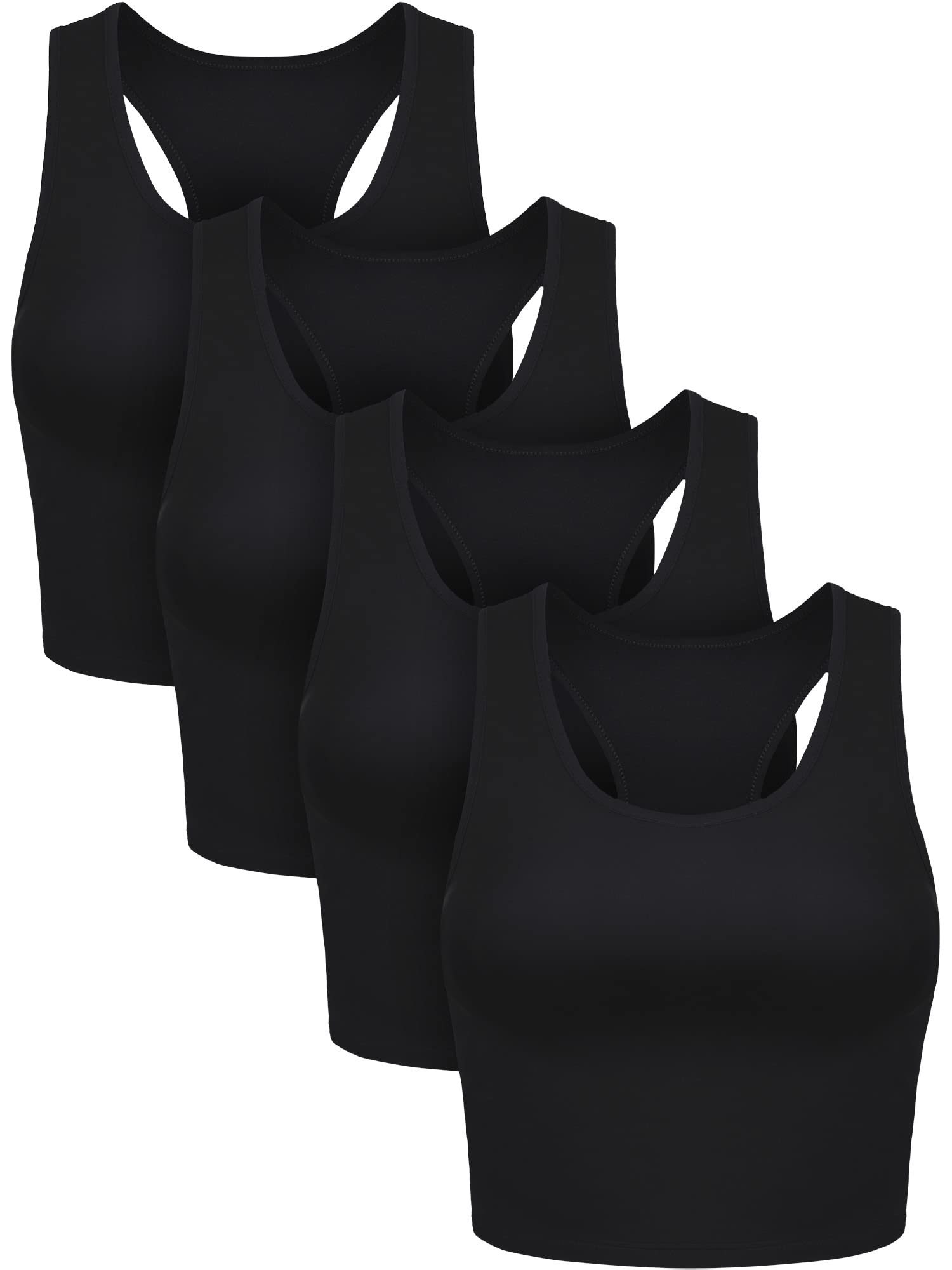 Photo 1 of Boao 4 Pieces Basic Crop Tank Tops Sleeveless Racerback Crop Top for Women (Black, X-Large)