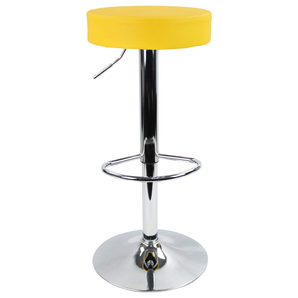 KKTONER Round Bar Stool PU Leather with Footrest Height Adjustable Swivel Pub Chair Home Kitchen Bar stools Backless Stool (Yellow)