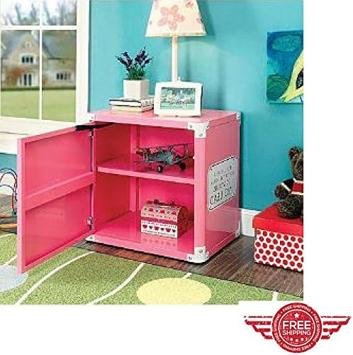 Kids Night Stand-Storage Bed Side Box, 2-Shelf Night Stand-Storage Box, Race Car Design, Metal ,Pink &amp; ebook Home Decor
