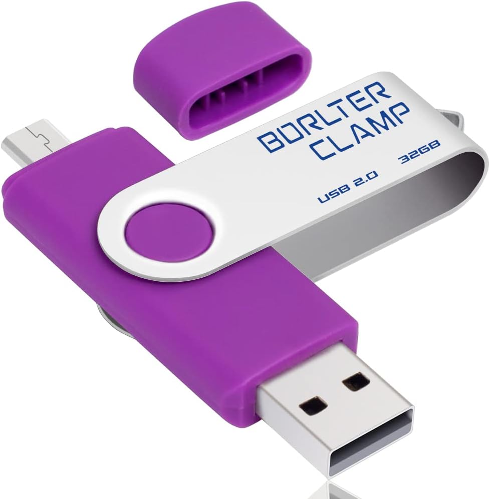 BORLTER CLAMP 32GB USB Flash Drive OTG Micro USB Swivel Thumb Drive Purple
