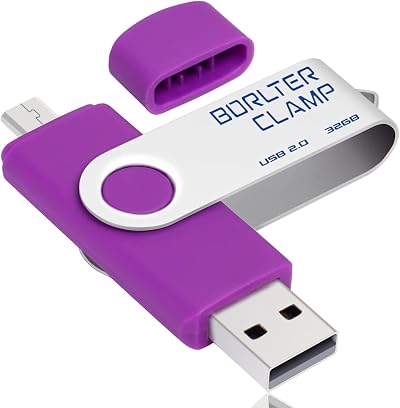 BORLTER CLAMP 32GB USB Flash Drive OTG Micro USB Swivel Thumb Drive Purple