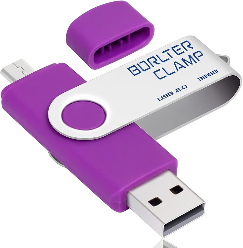 BORLTER CLAMP 32GB USB Flash Drive OTG Micro USB Swivel Thumb Drive Purple