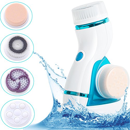 Carejoy Facial Brush Waterproof 2 Speed Electric Deep Cleansing System with 4 Massager Brush Heads
