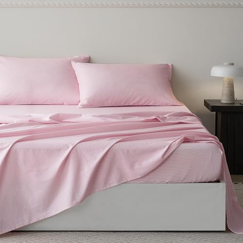 Jellymoni Pink Thin Striped King Sheet Set