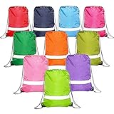 BeeGreen Drawstring Backpack Bags Reflective Bulk 10 Pack, Promotional Sport Gym Sack Cinch Bags for Party