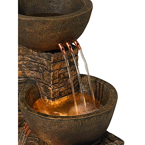 John Timberland Mason Outdoor Floor Water Fountain Three Bowl Floor