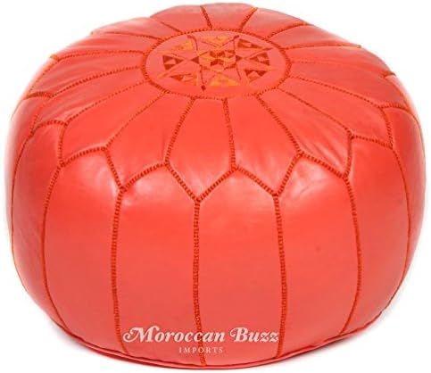Moroccan Buzz 18-Pound Premium Stuffed Leather Pouf Ottoman, Tangerine
